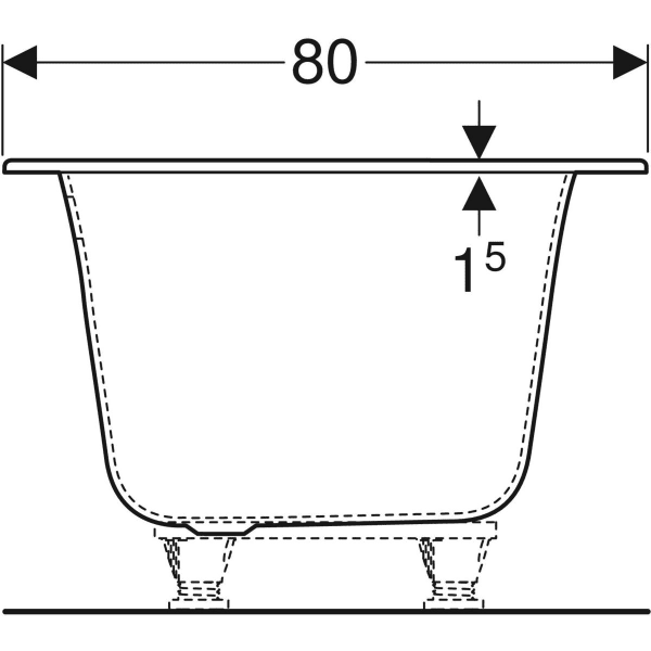 Geberit Soana Badewanne, schmaler Rand rechteckig, 180x80cm, weiß