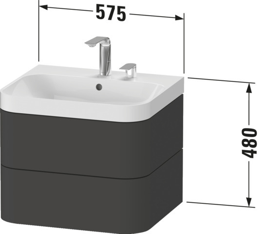 Duravit WTU m. Happy D.2 Plus, 2 Schk. 2 HL, 480x575x490mm, Weiß Hochglanz