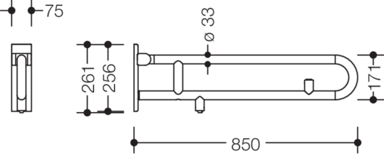 HEWI SK-Griff Ser 805C, E-Ausf., WC-Spülung, Edelstahl, L:850mm