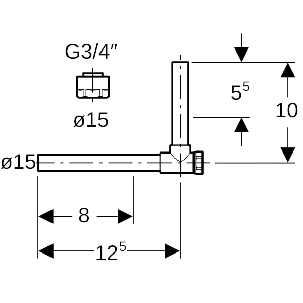Geberit Metallrohr-Passwinkel 90Gr absperrbar mit Anschlussverschr. d15