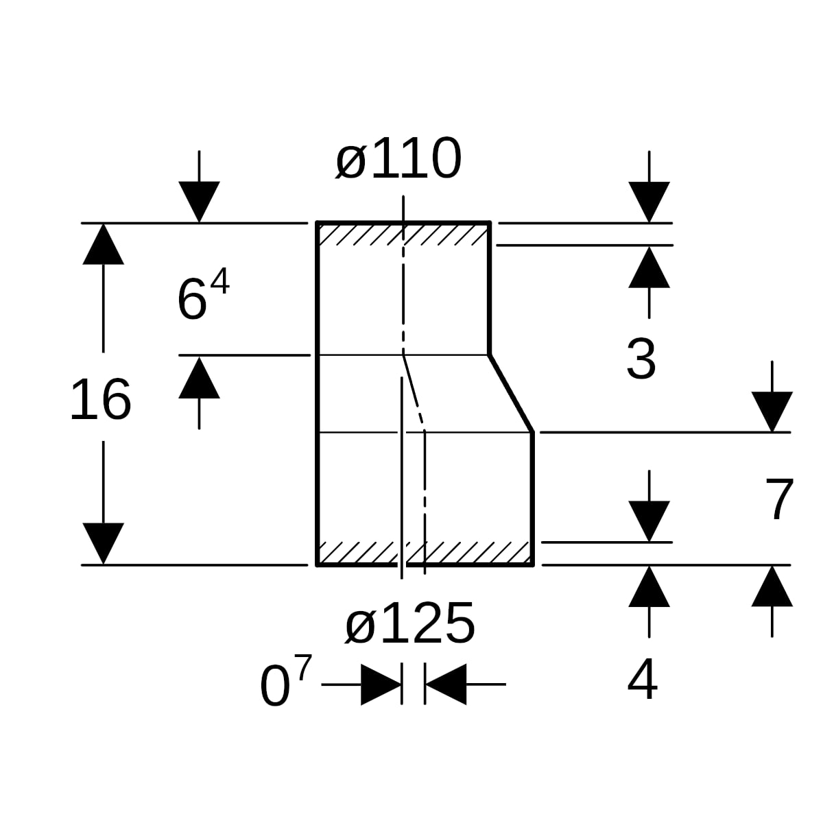 Geberit PE Reduktion exzentrisch lang d125/110