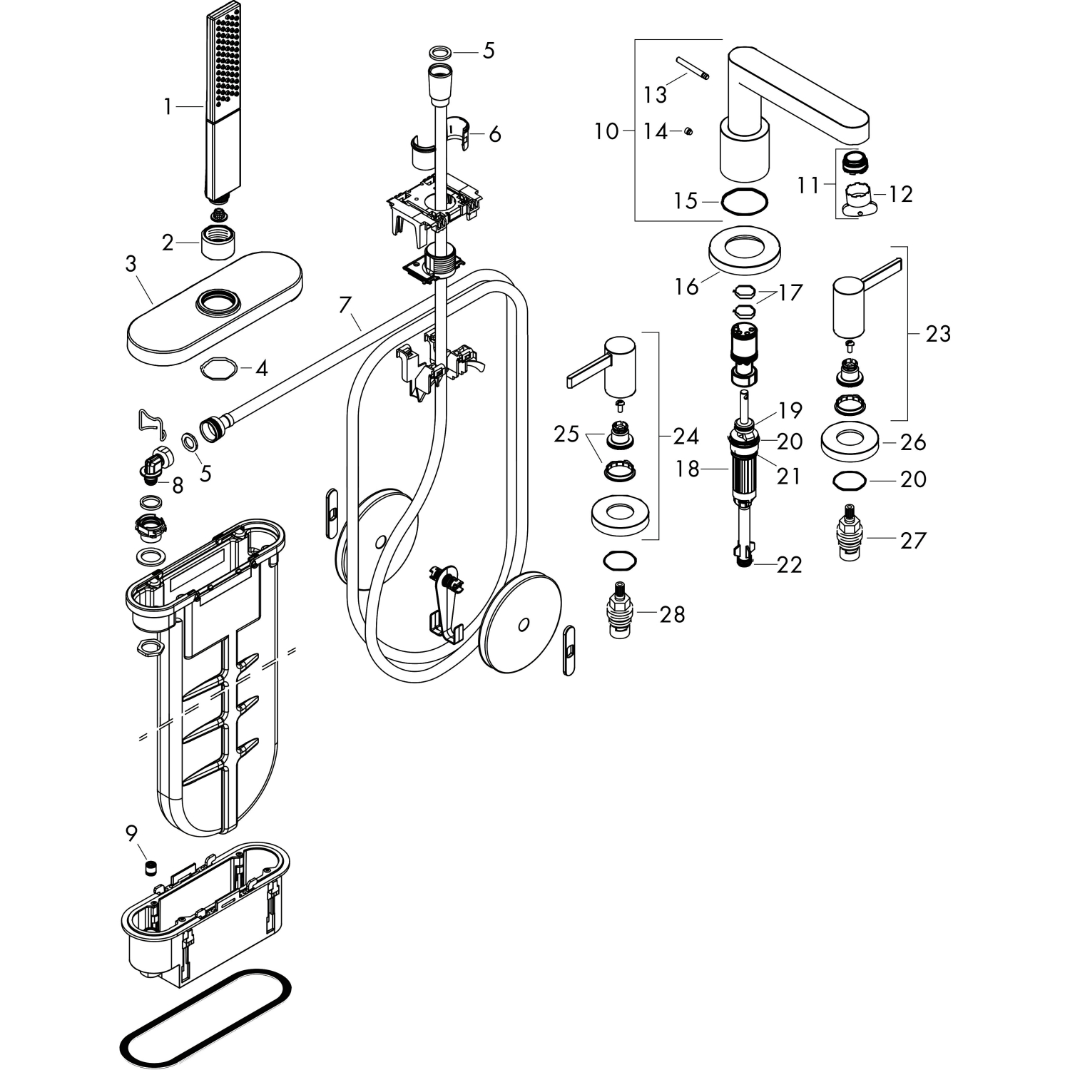 Hansgrohe 4-Loch Wannenarmatur Finoris F-Set Wannenrandmontage mit sBox mattschwarz