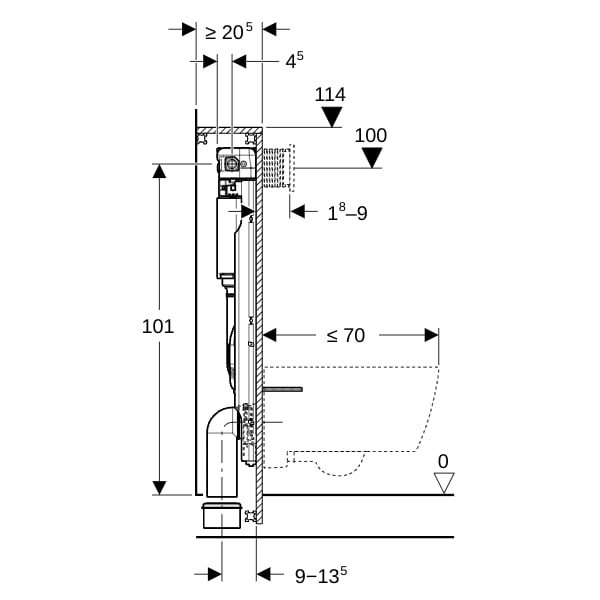 GEBERIT GIS Element f. Wand-WC, 114cm mit Omega UP-SPK 12cm