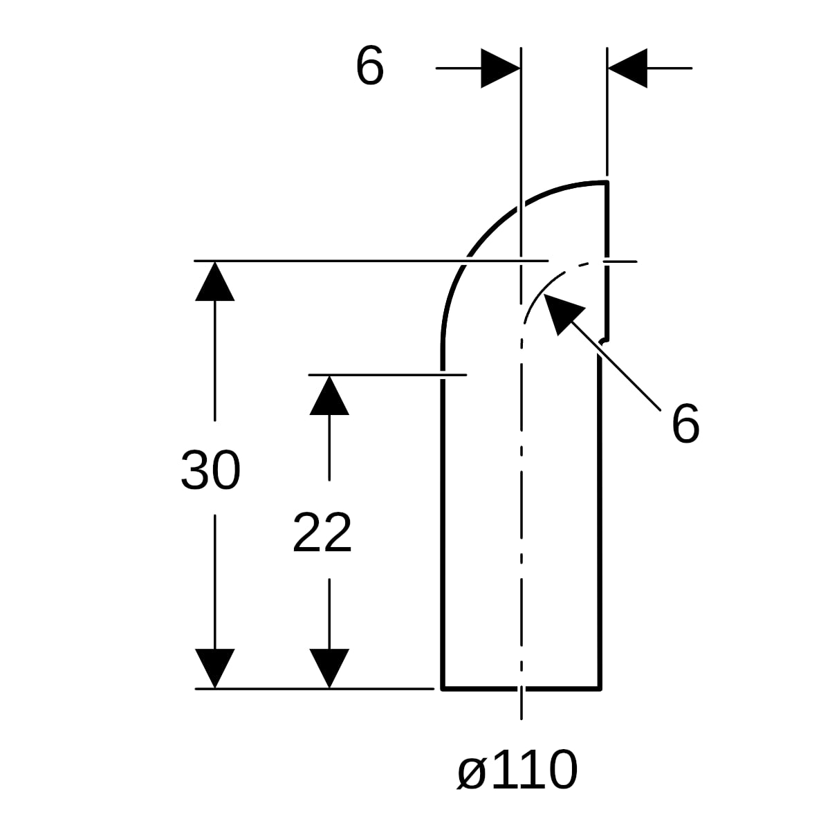 Geberit PE Bogen 90Gr mit langem Schenkel Schenkel und kleinem Radius d110
