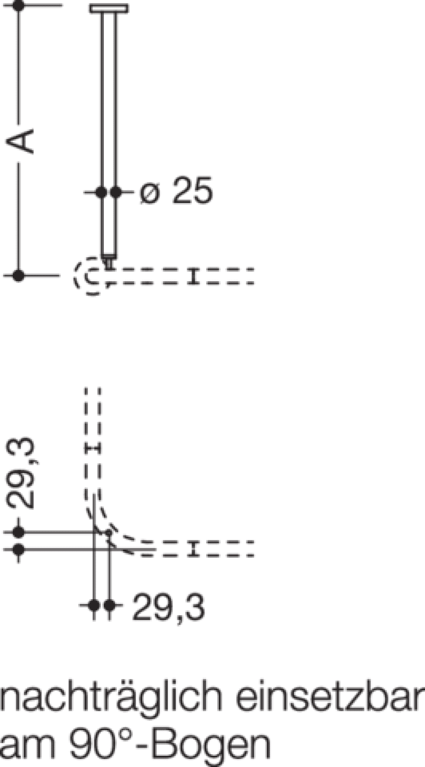 HEWI Deckenabhängung, d:25, A=301-1500, schliff