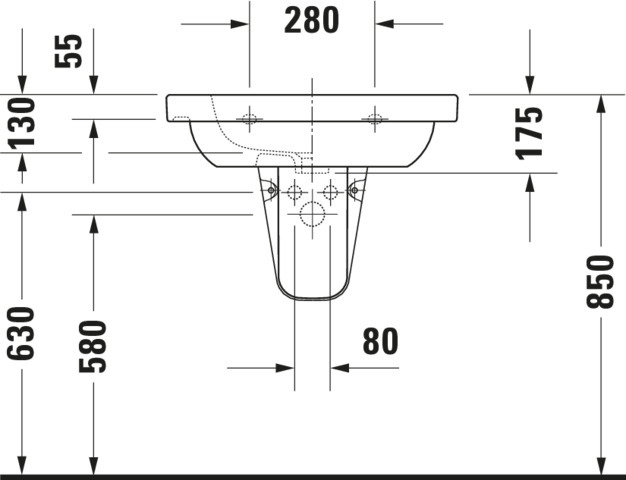 Duravit Möbelwaschtisch D-Code 650 mm mit ÜL, mit HLB, 1 HL, weiß