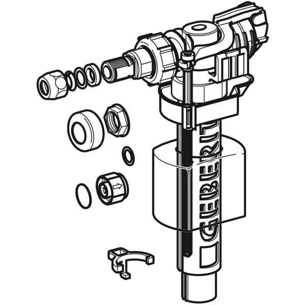 Geberit Typ 380 Füllventil, WA seitlich 3/8", Nippel aus Messing, für AP-SPK,DE