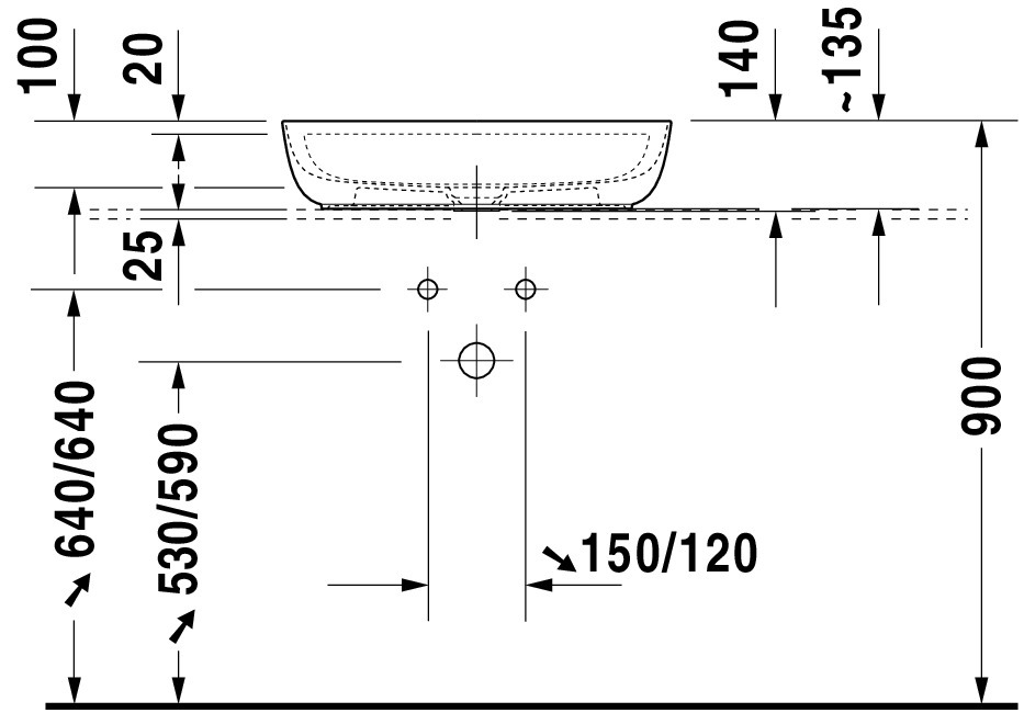 DU Aufsatzbecken Luv 600mm o.ÜL, m.HLB, 1 HL, weiß seidenmatt
