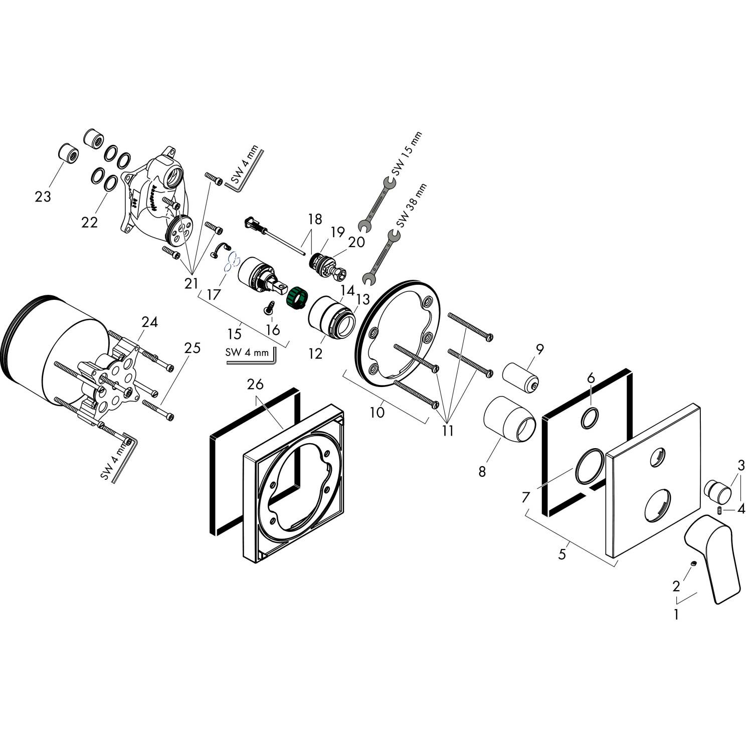 Hansgrohe Wannenmischer Unterputz Vivenis Fertigset mattschwarz