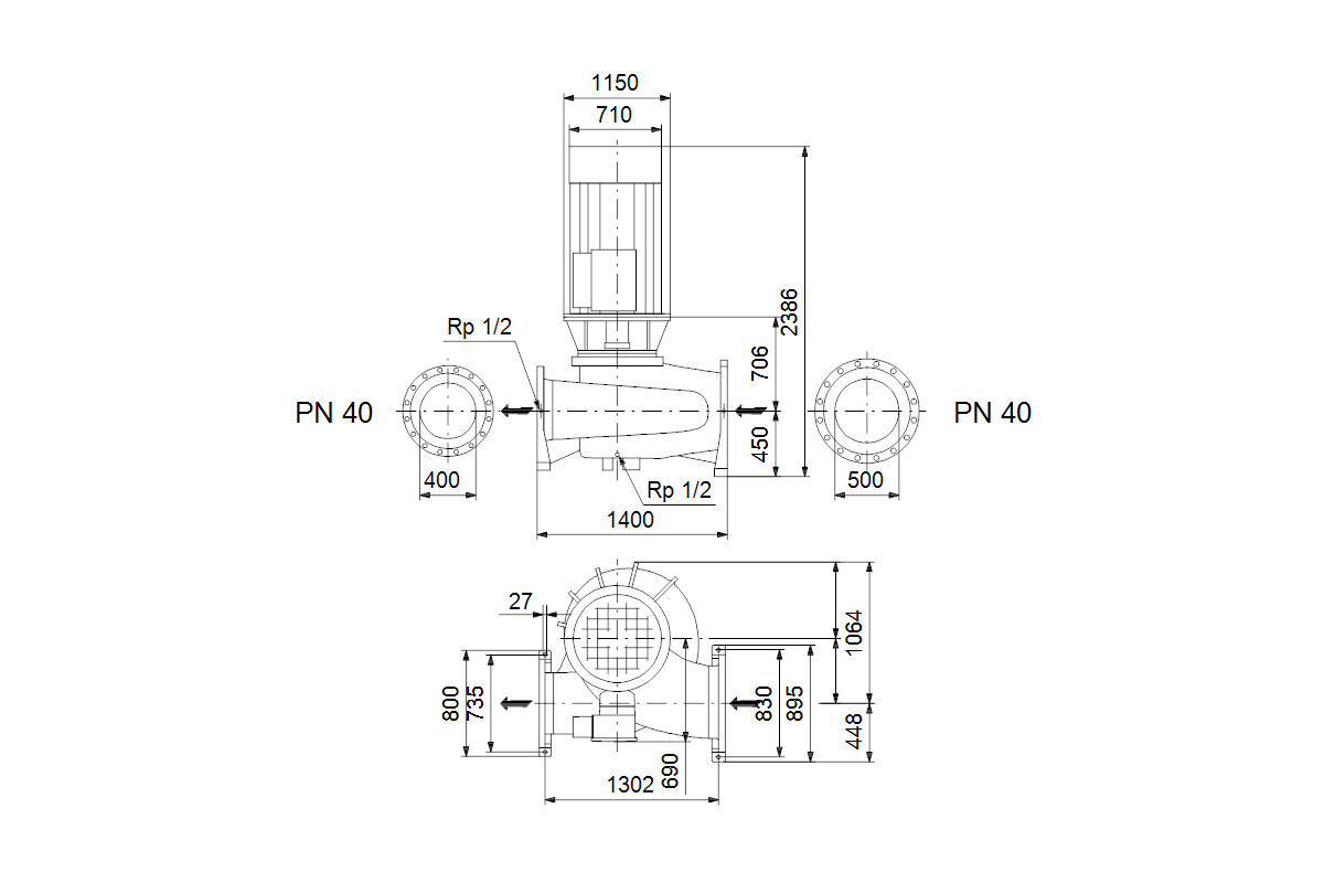 GRUNDFOS Trockenläuferpumpe TP400-670/4 A-F-A-DBUE 400D EFF1 S400