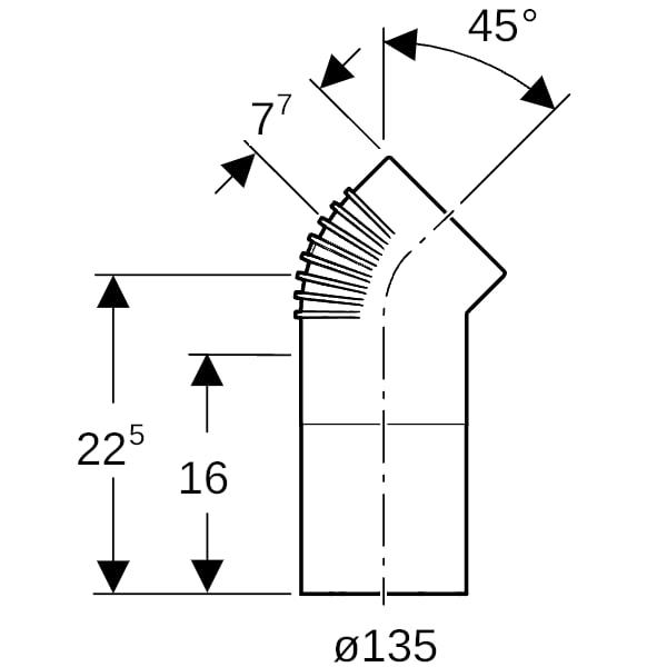 Geberit Silent-db20 Bogen 45Gr mit langem Schenkel d135