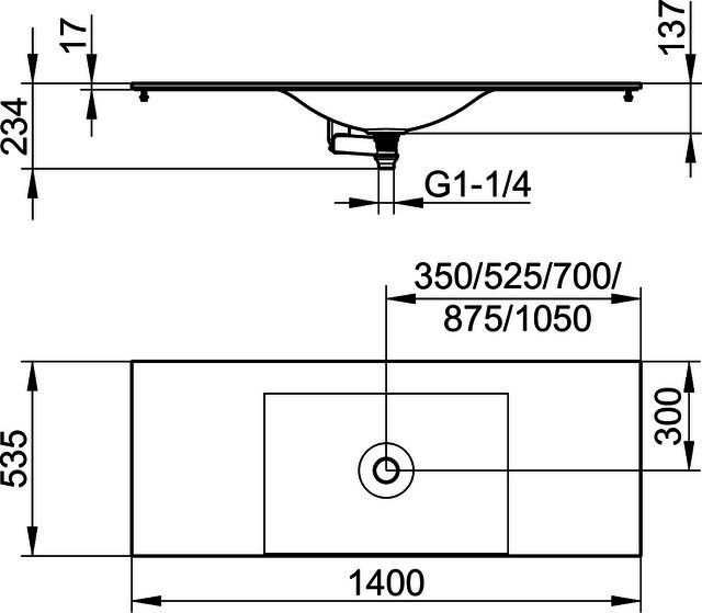 KEUCO Varicor-WT Edition 11 31270, ohne Hahnlohbohrung, weiß, 1400 mm
