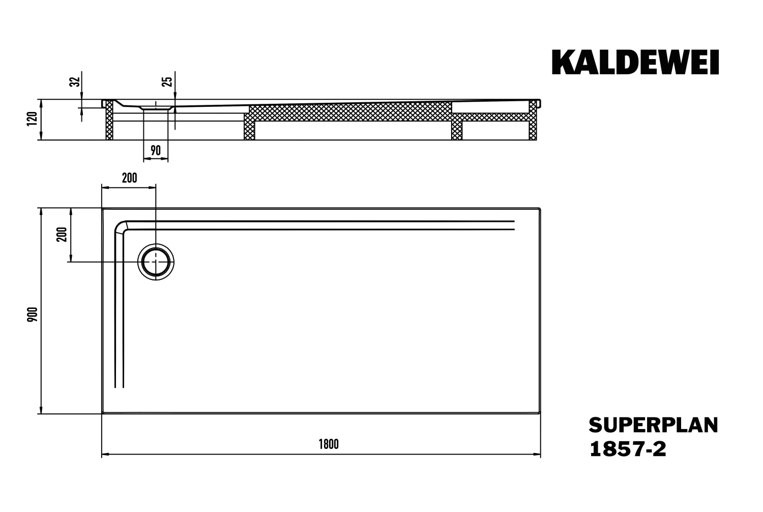 KA DW SUPERPLAN mit Wannenträger Mod. 1857-2,900x1800mm,alpinweiß,m. WT