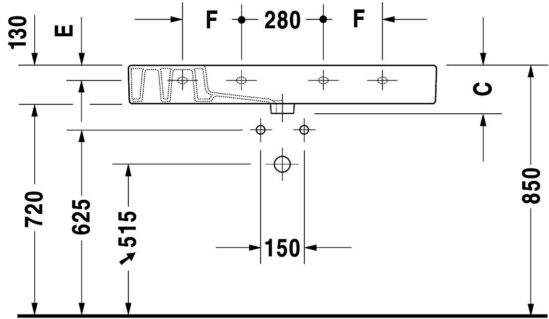 DU Möbelwaschtisch Vero 1250 mm mit ÜL, mit HLB, 1 HL, weiß WonderGliss