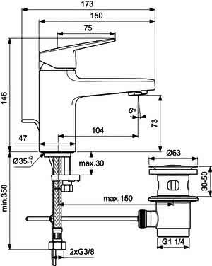 IS Waschtischarmatur Ceraplan H75 m.Ablaufgarn. Ausld.103mm Chrom