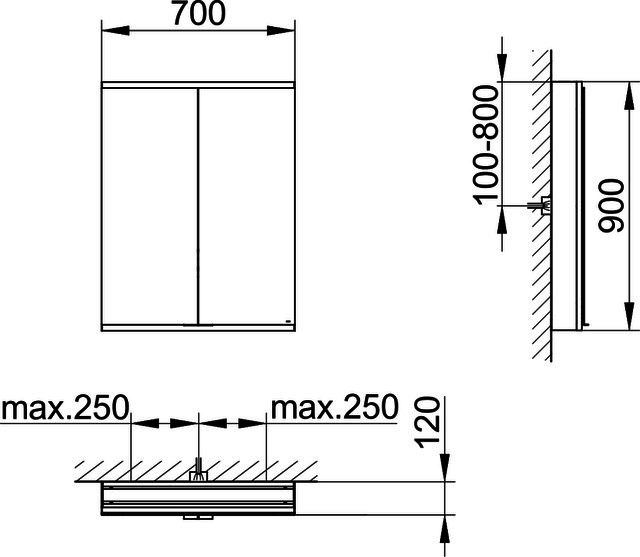 KEUCO Royal Modular 2.0 SPS, bel. 80021, Vorb,2Steckd,sb-elox,700x900x120mm