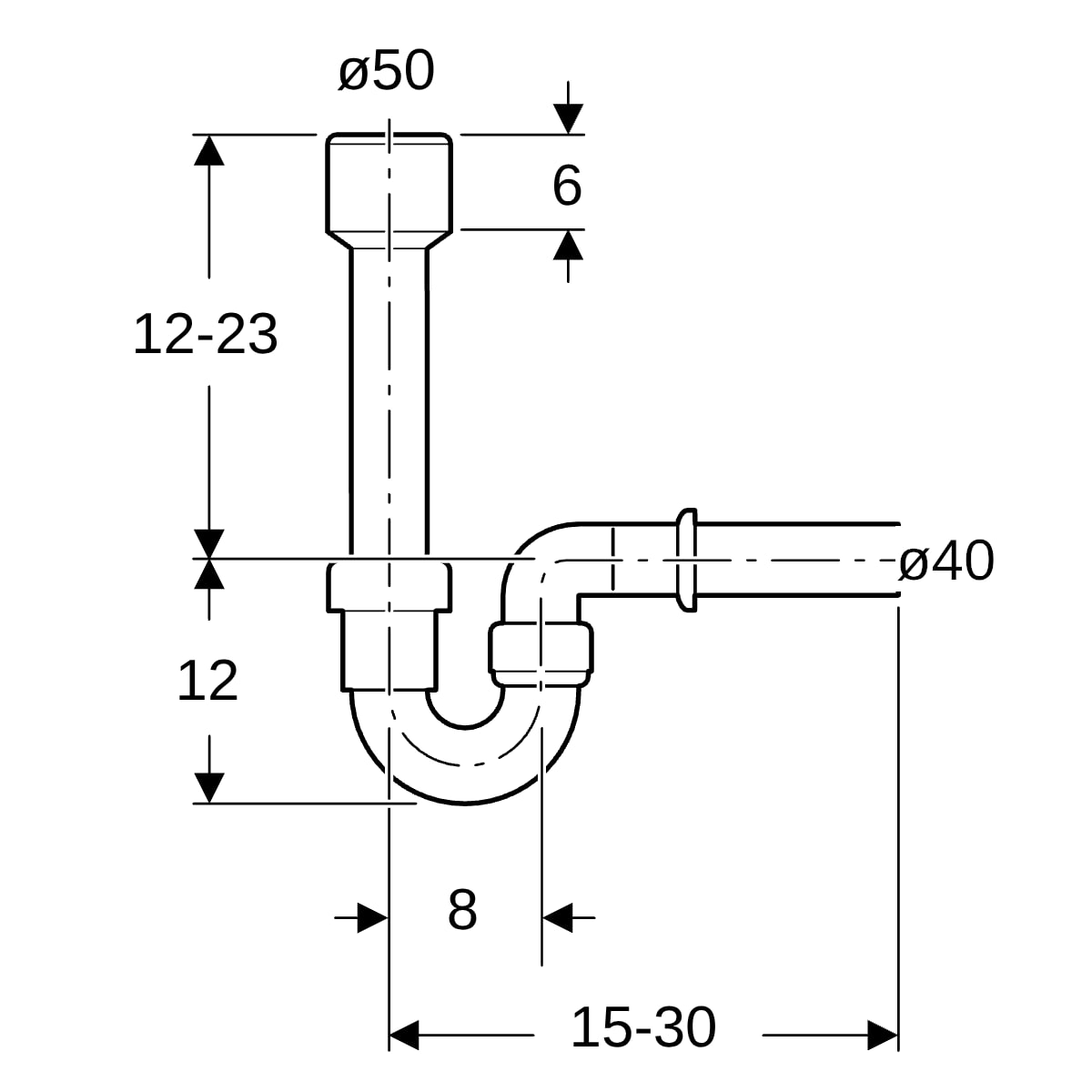 Geberit Röhrengeruchsverschluss für Ausgussbecken d40 Abgang horizontal