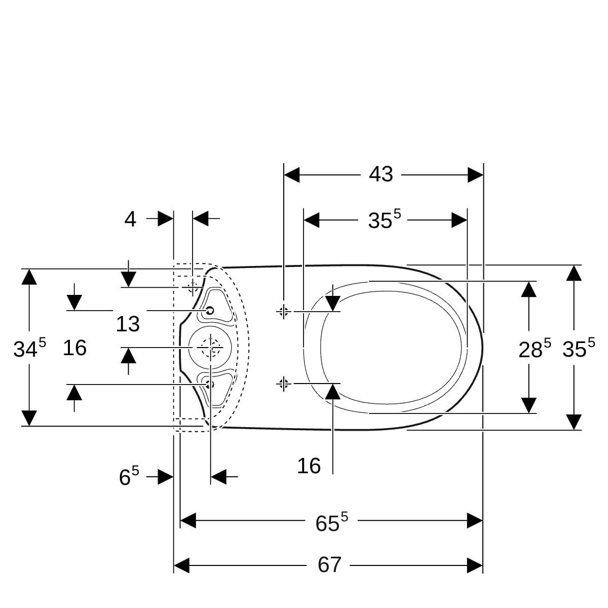 Geberit Renova Stand-WC für AP-SPK aufgesetzt Abgang horizontal, weiß