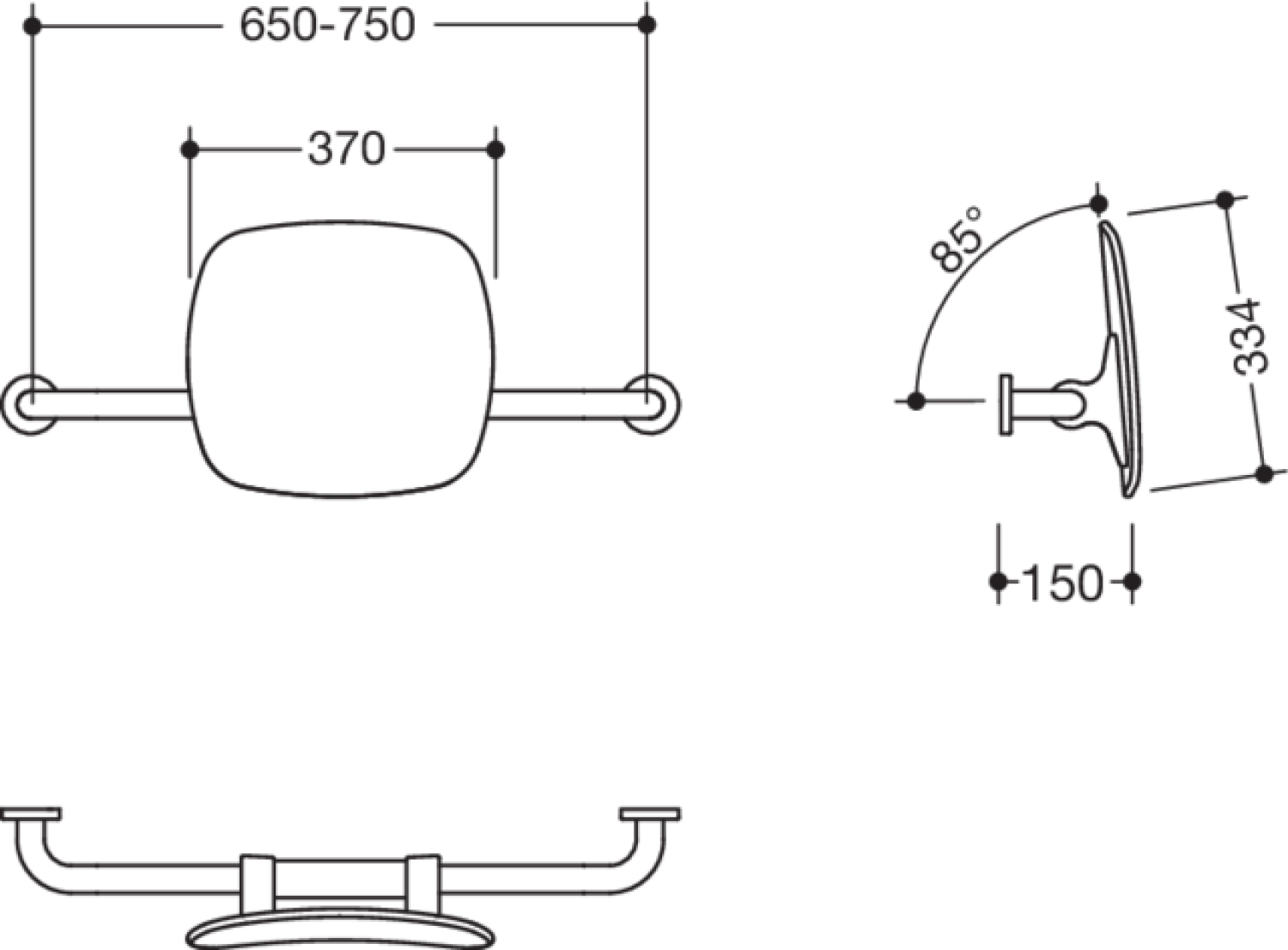 HEWI Rückenstütze, WA = 150mm Wandmontag., BM211.2 signalweiß