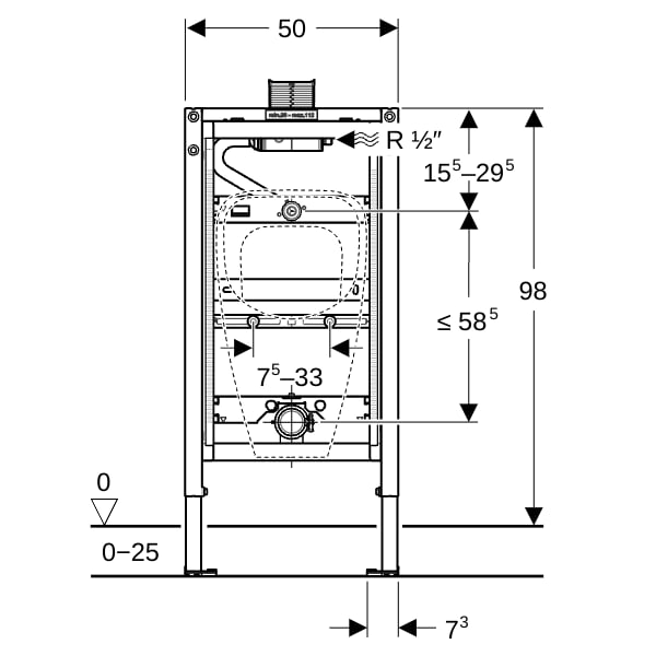 Geberit Duofix Element f. Urinal, 98 cm universell, f. Betätigung von oben