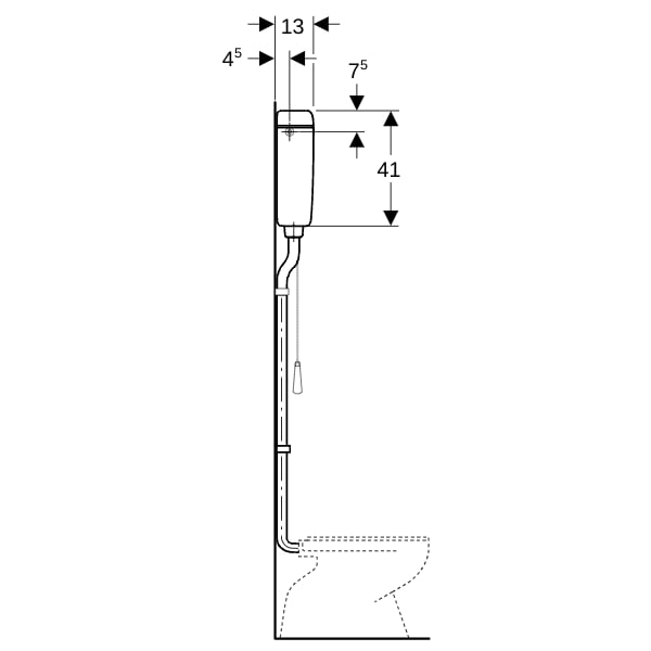 Geberit AP127 AP-Spülkasten, 1-Mengen-Sp. hochh. WA li/re, mit Kettenzug