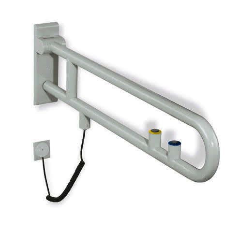 HEWI Stützklappgriff drehb. Ser 801, FKT(gelb)/WC-Spülung, L:700mm signalweiß