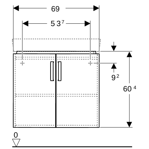 Geberit Renova Compact US 69cm für Eck-WT 69,5cm, mit 2 Türen, 69x60,4x55cm, weiß