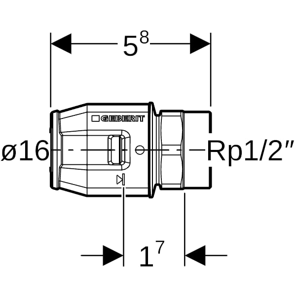 Geberit PushFit Übergang mit IG Rg d16-Rp1/2