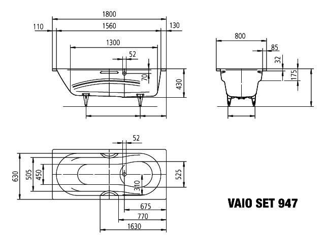KA BW VAIO SET STAR Mod.947,1800x800mm, alpinweiß,Perl-Effekt