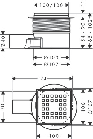 Hansgrohe Komplettset Punktab.RainDrain Point 100x100mm Edelstahl gebürstet