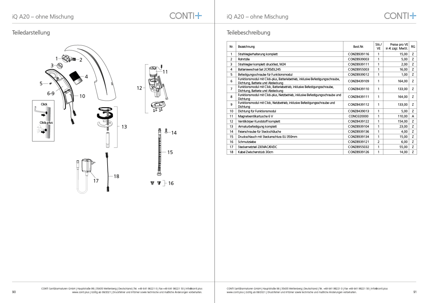 CONTI+ iQ elektr. IR Standarm. Batt. o.Misch. Chrom o.Ablg. Click+ A20