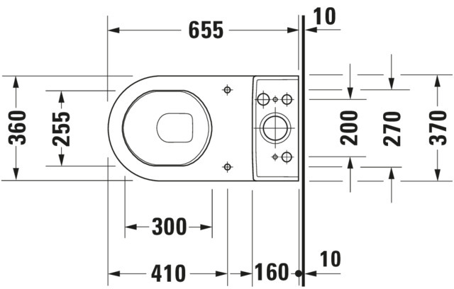 Duravit Stand-WC Kombi Starck 3 655 mm Tiefspüler,f.SPK,Abg.waagr.,weiß,HYG