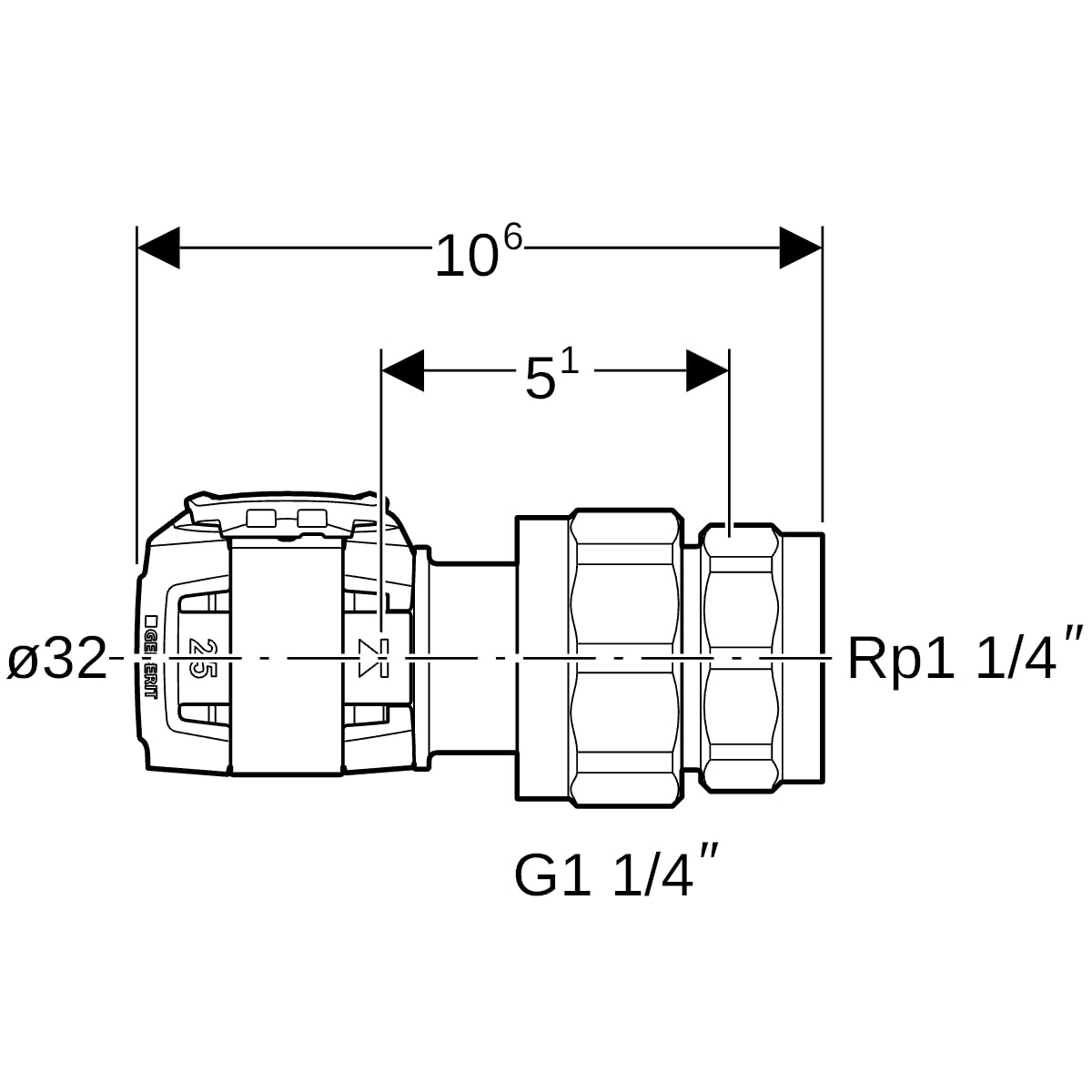 Geberit FlowFit Übergangsverschraubung mit IG SiBr d32-R1 1/4