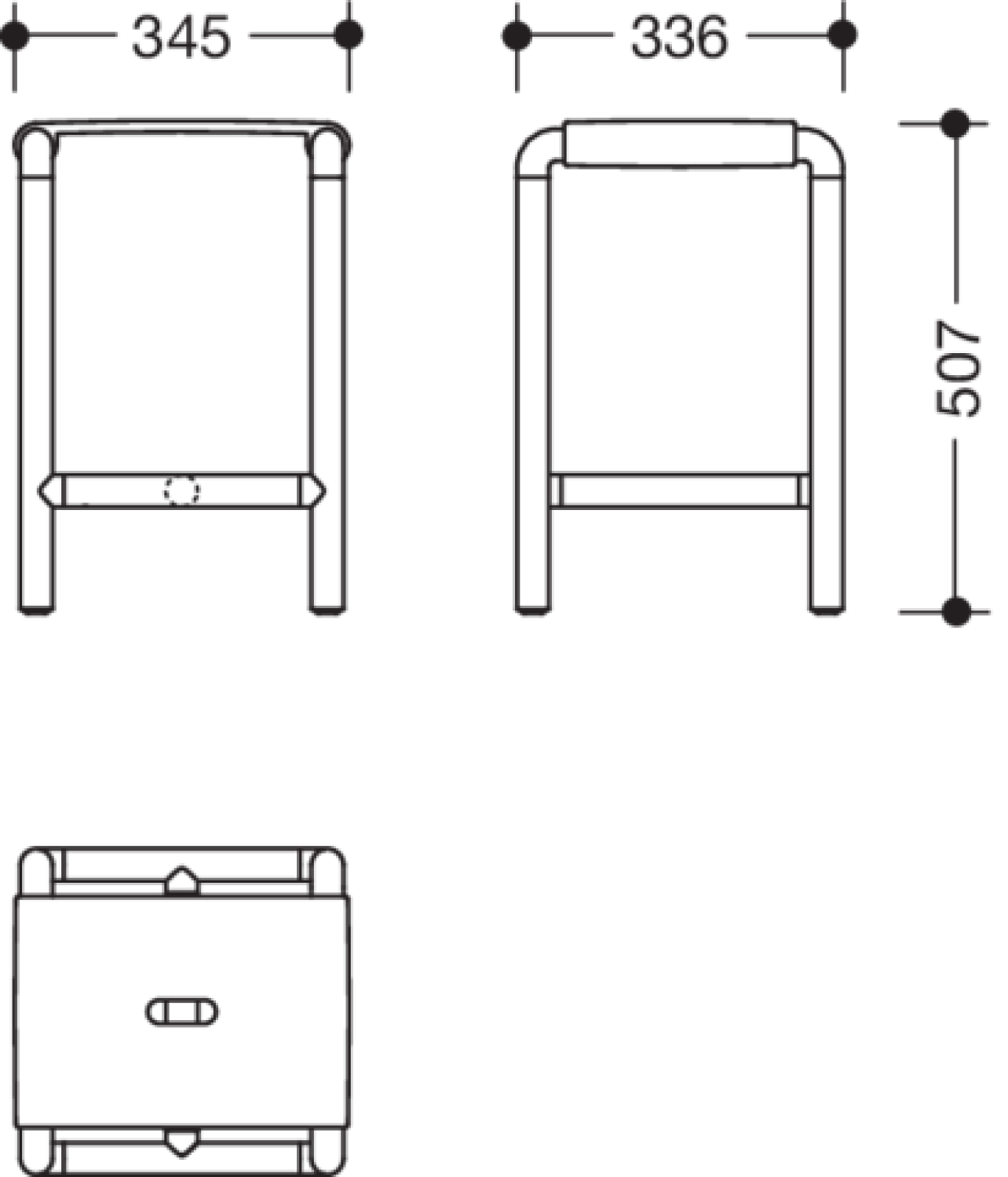 HEWI Hocker B=345mm,T=336mm,H=507mm reinweiß