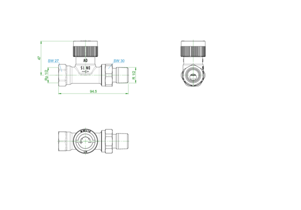 OVENTROP-Thermostatventil "AQH" DN15, DG, bis 400 l/h