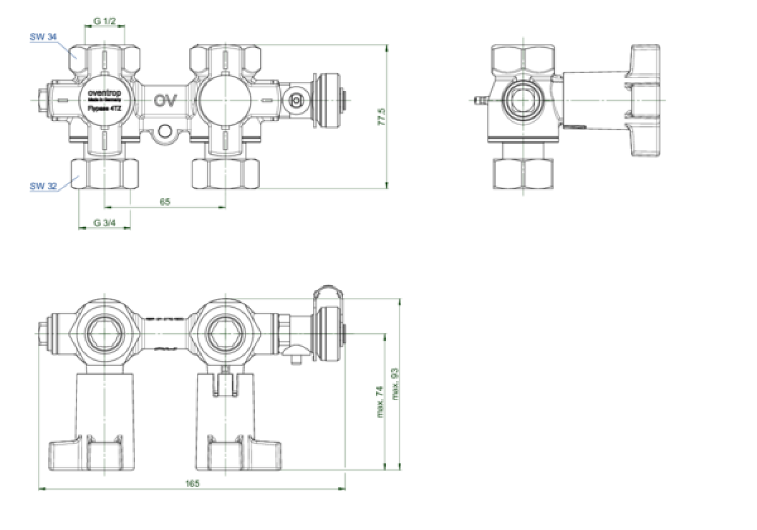 OVENTROP-Anschlussarmatur "Flypass 4TZ" PN 16, DN 15