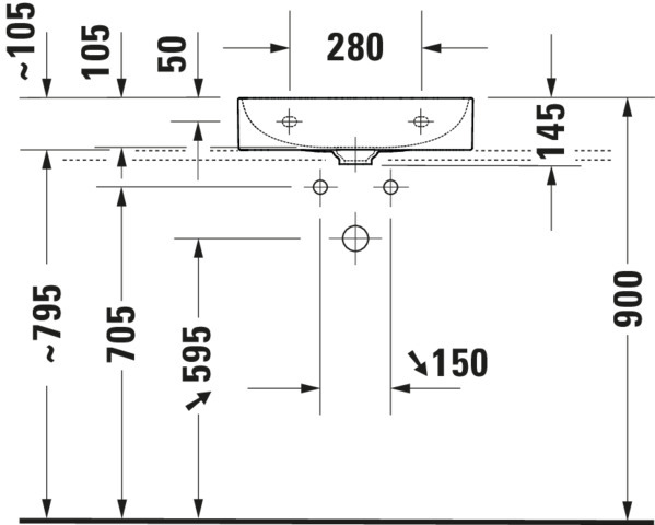 DU Möbel-WT DuraSquare 500mm, Weiß o.ÜL, m.HLB, 1 HL, geschliffen