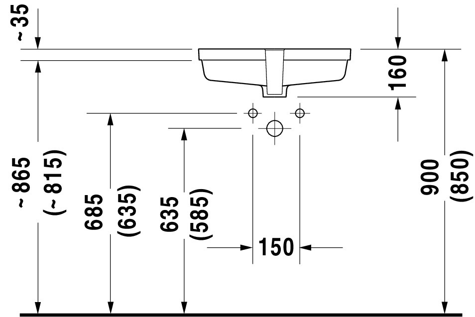 DU Einbauwaschtisch Vero 485 mm EB v.unten, m.ÜL, o.HLB, weiß WG