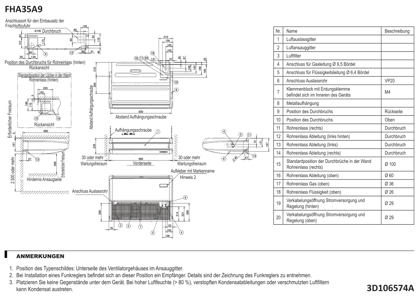 Daikin DAIKIN Sky Air, Deckengerät FHA-A9 Typ 35