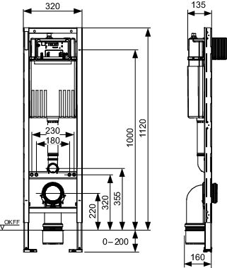 TECEprofil WC-Modul mit Compact 320-Spülkasten, Bauhöhe 1120 mm