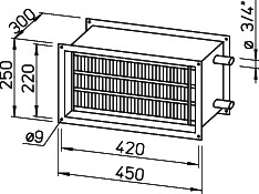 Helios WHR 2/40/20 Warmwasser-Heizreg. f. Rechteck-Kanäle