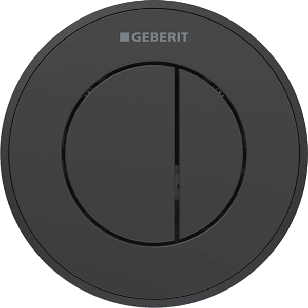 Geberit Typ 10 Fernbetätigung, rund, pmeum. 2-M-Sp., UP-Drücker, schwarz glzd / swm