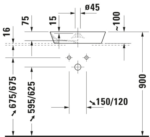 Duravit Aufsatzbecken Cape Cod 480mm, Weiß Seidenmatt, m.Armatureninsel, o.ÜL, WG