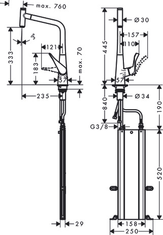 Hansgrohe Spültischmischer 320 Metris Select  M71 Eco Ausziehauslauf 1jet sBox chrom