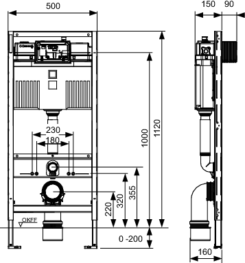 TECEprofil WC-Modul mit Uni-Spülkasten mit Hygienespülung Kalt, Bauhöhe 1120 mm