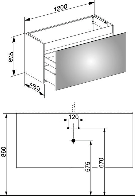 KEUCO WUB X-Line 33182, m.Ausz./Schubk. 1200x605x490mm vulk.