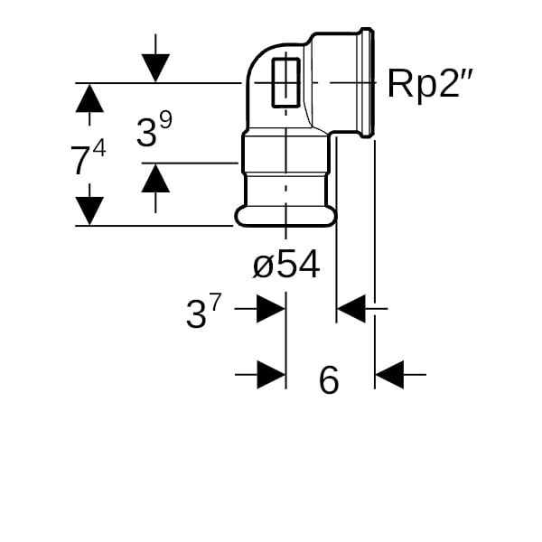 Geberit Mapress Kupfer Übergangswinkel 90Gr mit IG Rg d54-Rp2