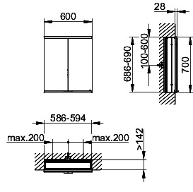 KEUCO Royal Modular 2.0 SPS, bel. 80021, Einb,2Steckd,sb-elox,600x700x160mm