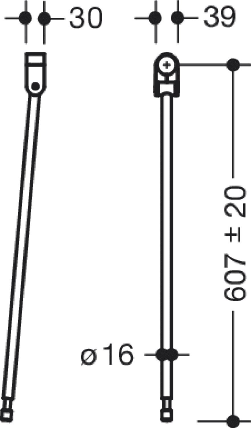 HEWI Bodenstütze f.SK-Griffe 801.50., L:607mm, Edst., Anb. farbig reinweiß