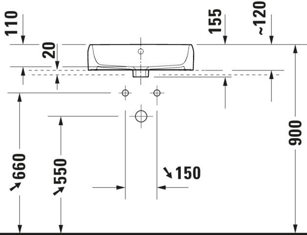 Duravit Qatego Aufsatzbecken 500mm, geschl. mit HLB, HL 1, mit ÜL, Weiß HG,